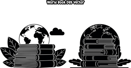 Vector Illustration of World Book Day Vector Design. World Book Day Minimal Vector Design Featuring Books, Earth Globe and Study Icons for Educational Projects