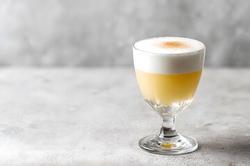 Refreshing cocktail served in elegant glass, featuring a layered presentation with frothy top and vibrant yellow hue, perfect for summer gatherings and celebrations