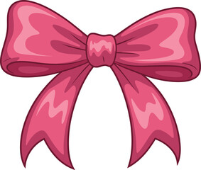 Pink ribbon bow illustration, decorative gift bow isolated, cute feminine design for celebration, fashion, branding, sticker, icon, clipart, vector, glossy