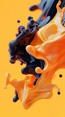 Orange and black liquid splash, vibrant background, abstract art, design element