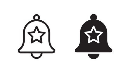 Notification Bell Icons with Star Symbol in Simple Line Art Style on White and Black Background for Mobile App Design