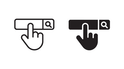 Hand clicking search bar icon in minimalist design with simple lines and dark color scheme for web interface