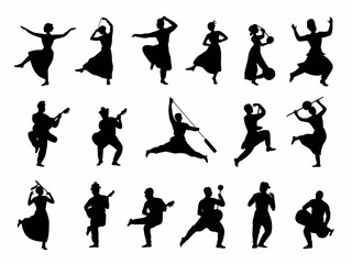 Silhouettes of various performers isolated on white background, Vector, illustration