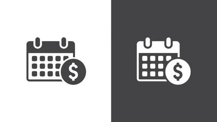 Calendar with Dollar Sign Icon in Minimalist Design with Simple Color Scheme on White and Dark Background for Financial Planning