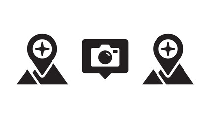 Social Media Icons with Map Pins and Camera in Simple Flat Design for User Interface
