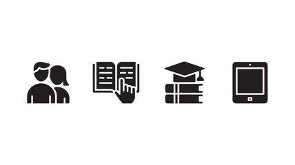 Education Icons in Minimalist Style with Black Color on White Background for Web Design