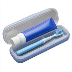 Portable travel toothbrush and toothpaste set in a clear protective case