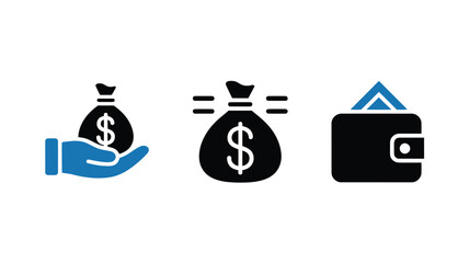 Money Bag Icons in Minimalist Style with Simple Color Scheme and Flat Design for Financial Illustration