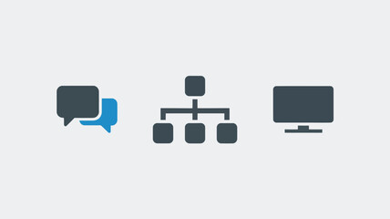 Communication Network Diagram on Computer Monitor in Simple Flat Design with Gray Color Scheme for Infographic Template