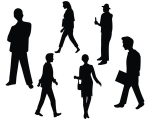 Business men and women vector. Business people silhouettes icon. Group of business people standing. Vector illustration.