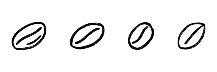 Naklejka premium Four Coffee Beans Line Icon Set In Doodle Style. Coffee Culture, Brewing, And Cafe Symbol Outline Sketch Collection. Hand Drawn Isolated Vector Illustration