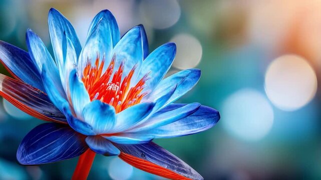 Blue Lotus in Bloom: A captivating close-up captures the enchanting blue lotus, with its petals radiating a spectrum of hues, set against a soft, ethereal backdrop.
