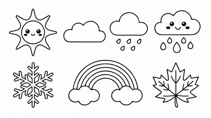 Weather icons with sun cloud rain snow and rainbow