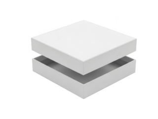White square box with open lid isolated on transparent background