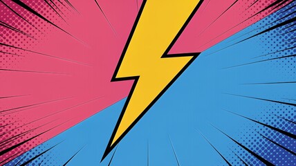 Vibrant pop art lightning bolt background with dynamic pink and blue explosion
