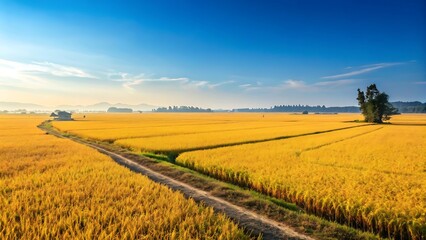 Obraz premium Golden Paddy Field Stretching to the Horizon