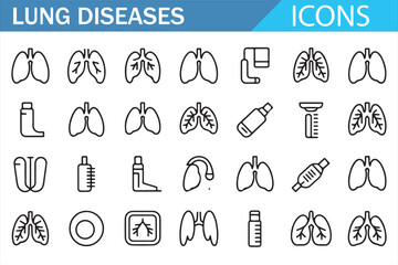 Respiratory healthcare outline icons set for lung disease awareness and treatment