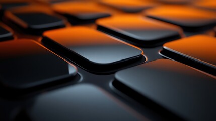 Abstract black tiles, orange background, technology texture, website banner