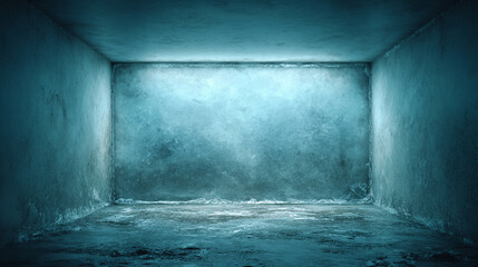 Empty frosty freezer interior with ice buildup, providing copy space, ideal for cold storage, freezing services, food preservation, and promotional visuals