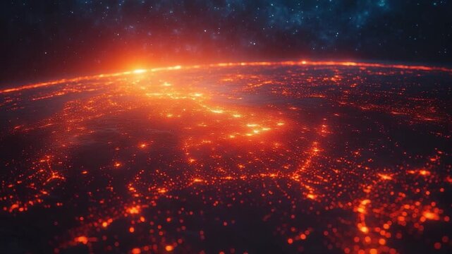 Burning Globe: The globe ignites with radiant energy, the fiery expanse representing a visual metaphor for climate change and its escalating impact on our planet.