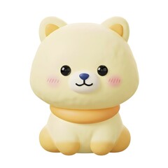 Fototapeta premium Adorable 3D illustration of a cute yellow cartoon bear character with a scarf on a white background, perfect for children's designs and happy themes.