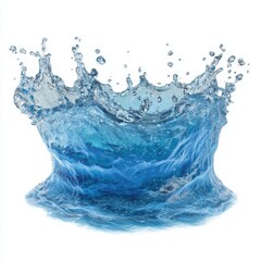 Dynamic blue water splash crown formation isolated on white background
