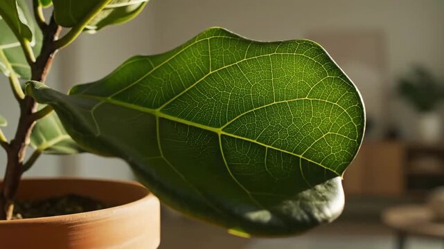 Fiddle Leaf Fig Tree In Natural Light Close Up Indoor Plant Decoration Design Element