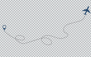 Airplane Dotted Line Flight Path Icon Isolated on Transparent Background