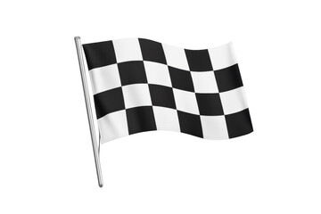 Checkered flag waving on a pole, symbolizing racing, competition, victory, finish line and success in motor sport