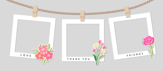 Wedding and Valentine's Day photo frames. Kid border collage design. Children photo album family template. Creative scrapbook picture. Wall template composition.