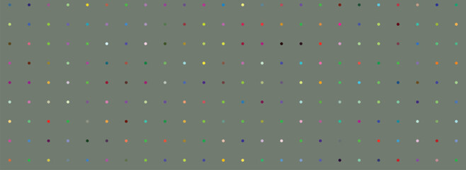 Colorful dotted pattern on gray background with circles and squares dots