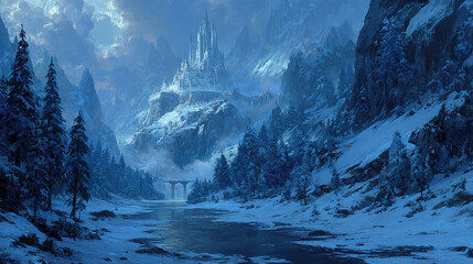 Frozen throne, icy and majestic, evoking power, fantasy, and mystical realms, perfect for epic, magical, and cold-themed visual storytelling