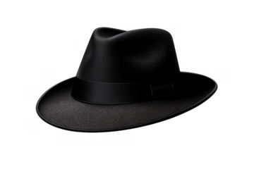 Black felt fedora hat presenting classic men's fashion accessory with retro vintage style on a transparent background