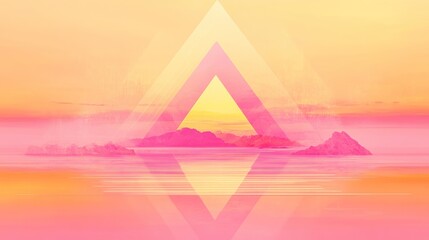 Pink sunset cloudscape, geometric overlay, tranquil scene, idyllic background