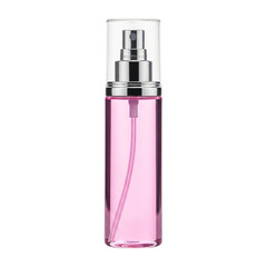 Naklejka premium Elegant pink glass spray bottle with silver pump isolated on transparent background