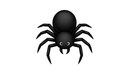 A cartoon black spider with big eyes on transparent background