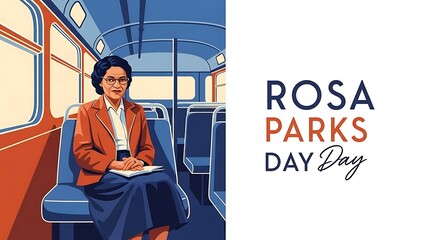 Rosa parks day celebration with illustration of rosa parks on bus