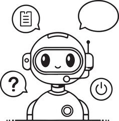 Naklejka premium AI chatbot and customer support icon set with headset live chat bubbles Q&A symbols in modern minimal vector style on white