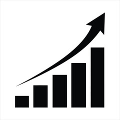 Minimalist bar graph with upward arrow symbolizing business growth, success and positive trend in black and white