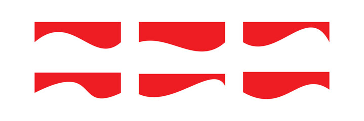 Collection of wavy Red decorative border for web design element vector. Set of abstract border shapes and dividers with wave curves. vector illustration on white background