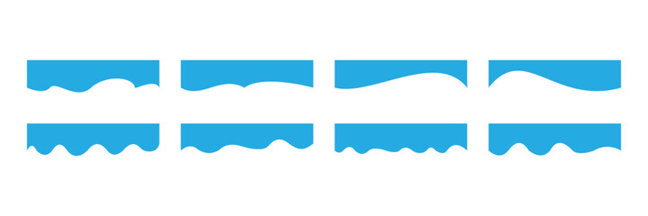 Blue dividers Shapes for website design. Set of website divider. Curved background section and frame template. Curved border shape, Vector Illustration.