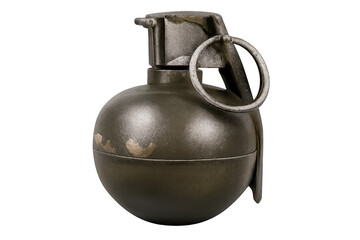 Naklejka premium Hand grenade, explosive military weapon, representing conflict, danger, and war, with safety pin and pull ring