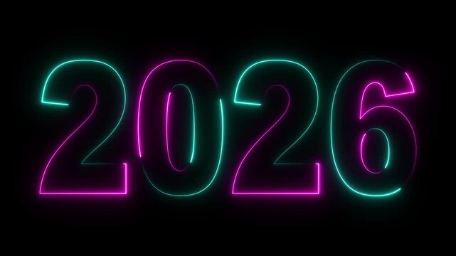 2026 Happy new year 2026 neon animated background greetings happy new year 2026 fireworks neon text . Represents New Year's Eve, celebration, Christmas, countdown, and future concepts.