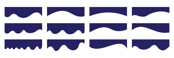 Blue dividers Shapes for website design. Set of website divider. Curved background section and frame template. Curved border shape, Vector Illustration.