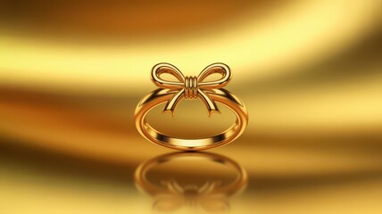 Elegant gold ring with bow design on luxurious fabric