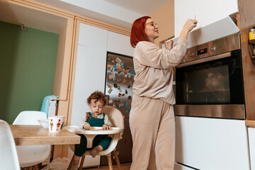 Mother and Toddler Enjoying a Fun Moment in the Kitchen