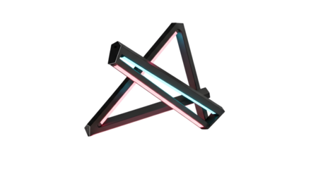 Abstract geometric shape with neon lights isolated on white background