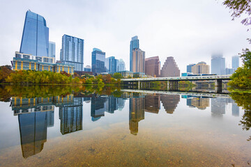 Austin Skyline Skyscrapers Reflecting in Colorado River