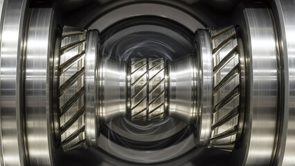 Precision mechanical assembly with rotating gears and subtle smoke effect