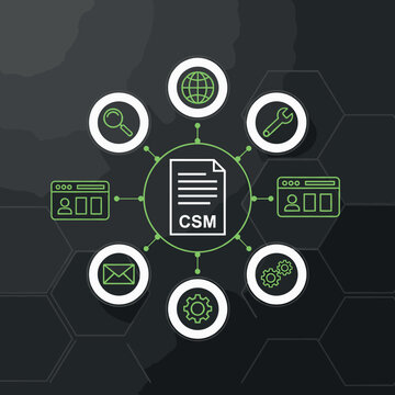 CSM illustration of a customer success management system with digital icons